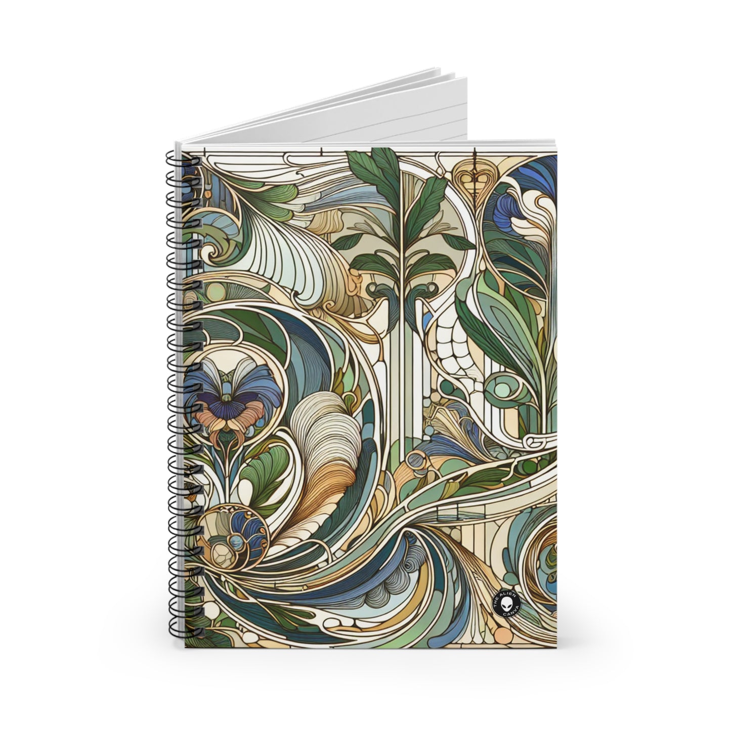 "Moonlit Enchantment: A Mystical Serenade in Art Nouveau" - The Alien Spiral Notebook (Ruled Line) Art Nouveau