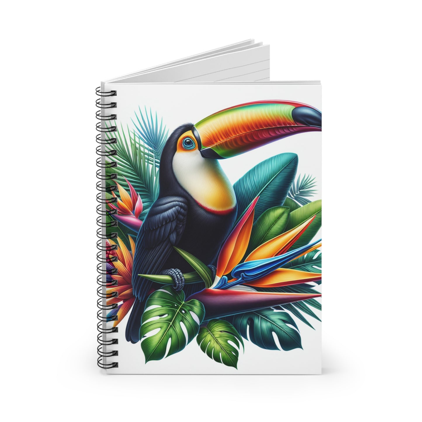 "Toucan on a Tropical Bloom" - The Alien Spiral Notebook (Ruled Line) Hyperrealism Style