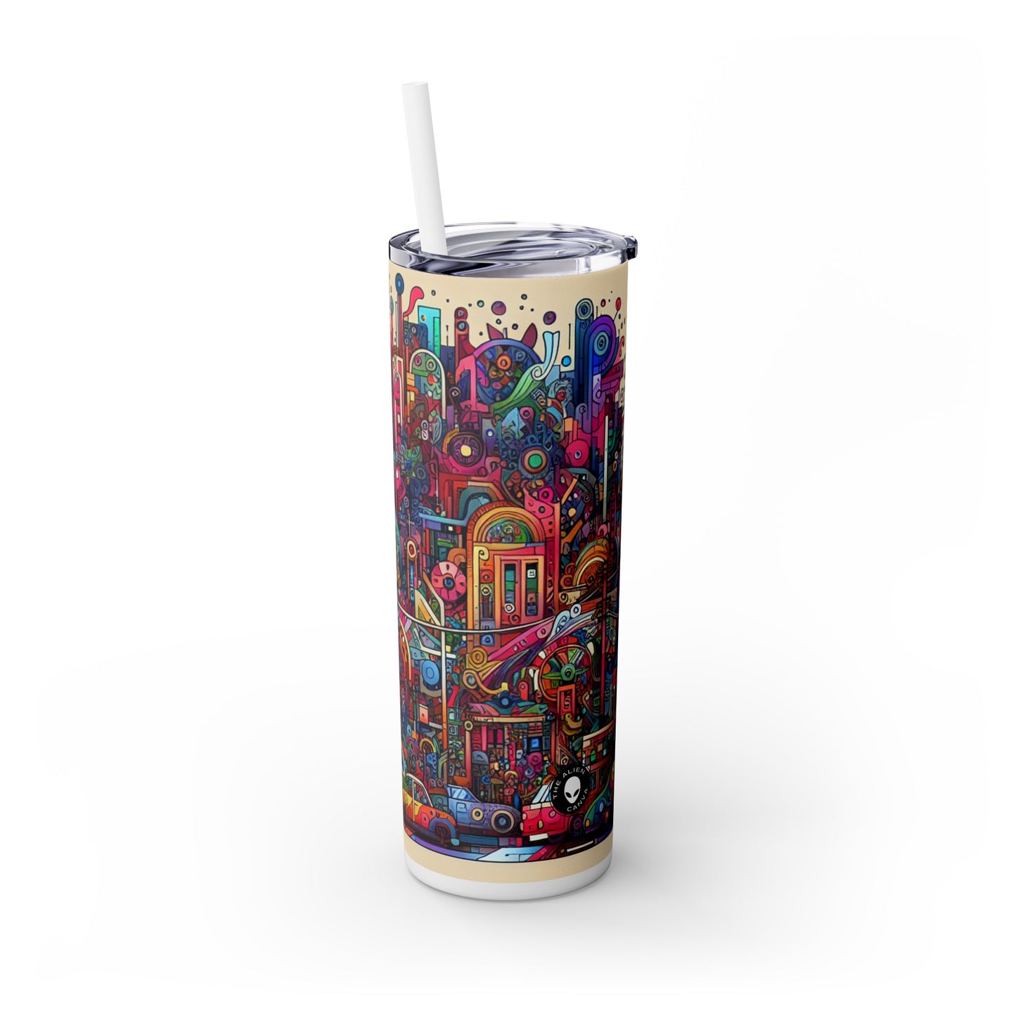 "Unity in Diversity: A Graffiti Mural of the Animal Kingdom" - The Alien Maars® Skinny Tumbler with Straw 20oz Graffiti Art