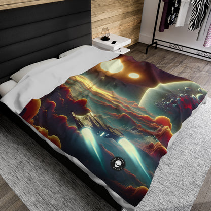 "Dawn of the Three Suns: A Sci-Fi Space Odyssey" - The Alien Velveteen Plush Blanket Video Game Art