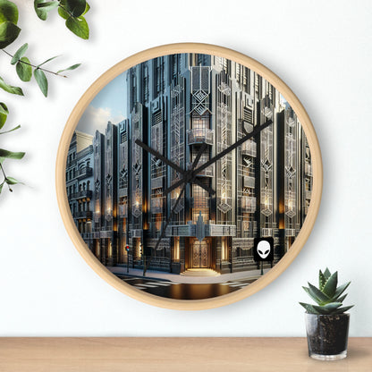 "Elegancia iluminadora: una calle de la ciudad Art Deco" - El reloj de pared alienígena estilo Art Deco