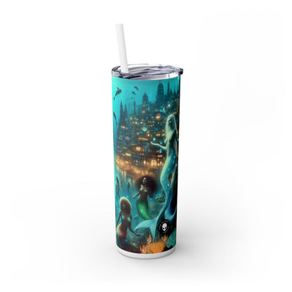 "Profundidades relucientes: la ciudad submarina encantada" - Vaso delgado con pajita de 20 oz de Alien Maars®