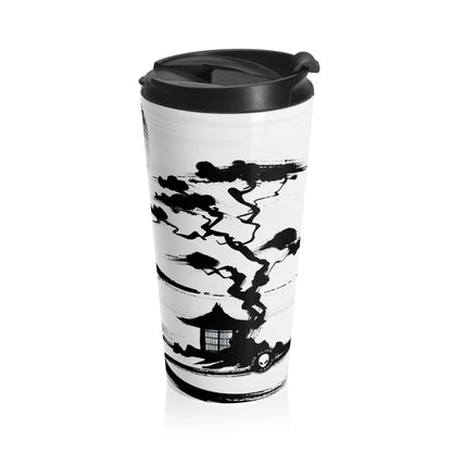 "Harmony of Wind and Water: A Zen Ink Painting" - The Alien Stainless Steel Travel Mug Zen Ink Painting