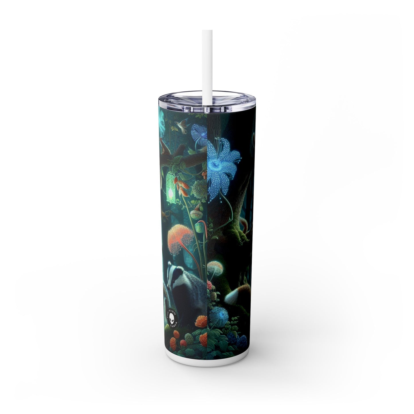 "Mystical Menagerie: Creatures frolicking in an enchanted forest" - The Alien Maars® Skinny Tumbler with Straw 20oz