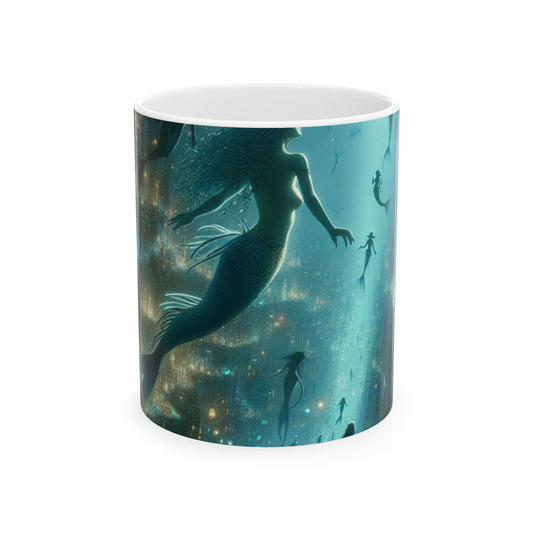 « Enchantement ci-dessous : une métropole sous-marine bioluminescente » - Tasse en céramique Alien 11 oz