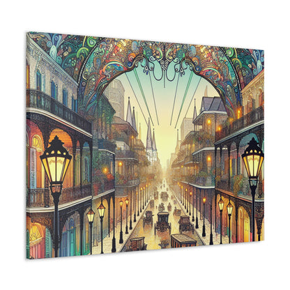 "Vivid Splendor: A Picture of New Orleans's French Quarter" - The Alien Canva Art Nouveau Style