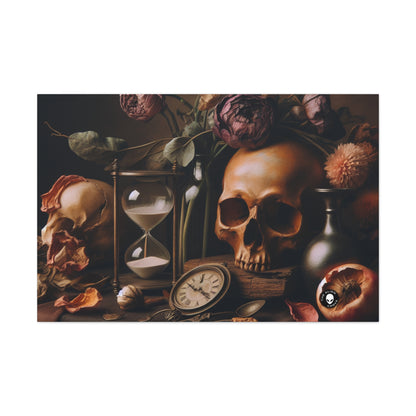 "Belleza fugaz: una vibrante pintura de Vanitas que representa el paso del tiempo y la naturaleza transitoria de la vida" - The Alien Canva Vanitas Painting