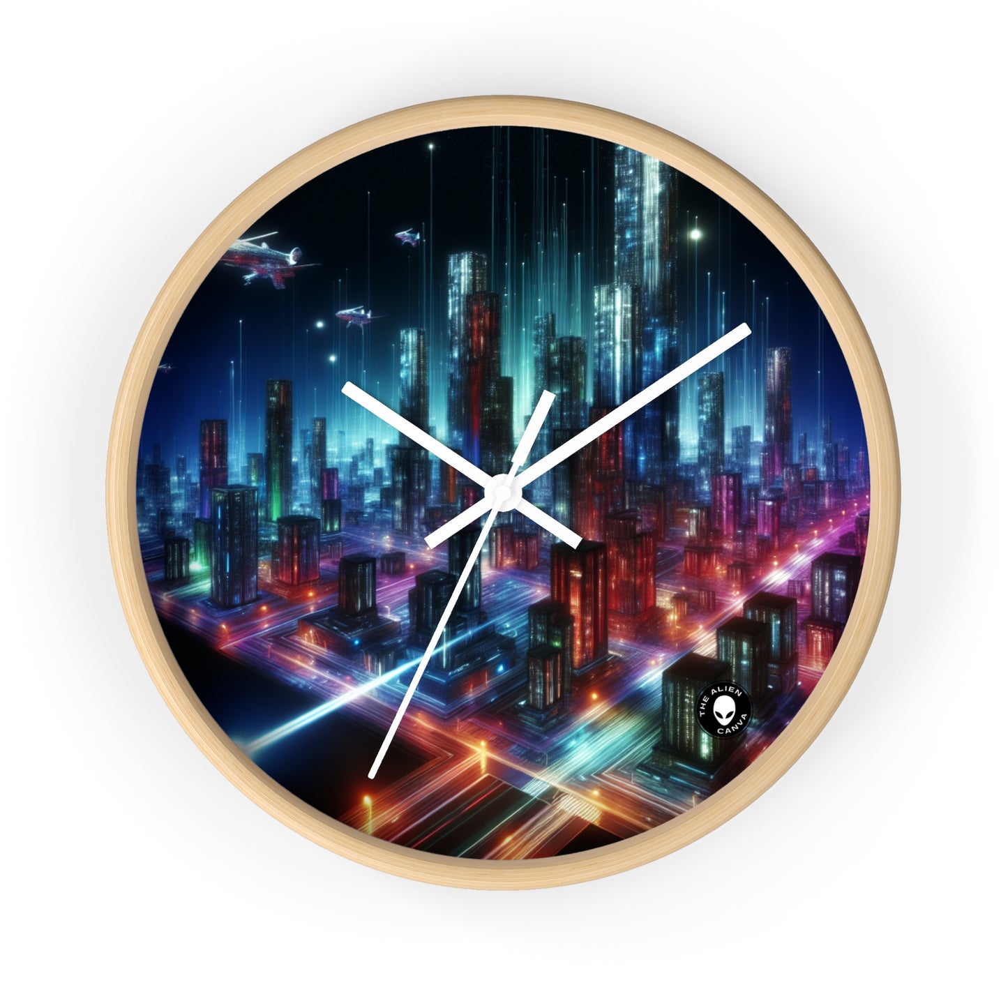 "Neon Skyline: A Futuristic Cityscape" - The Alien Wall Clock