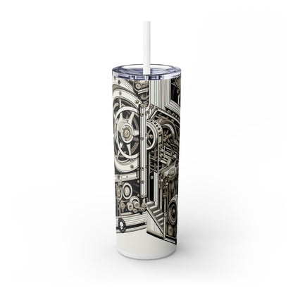 "Urban Precision: Ciudad moderna al atardecer" - Vaso delgado con pajita Alien Maars® de 20 oz Precisionism