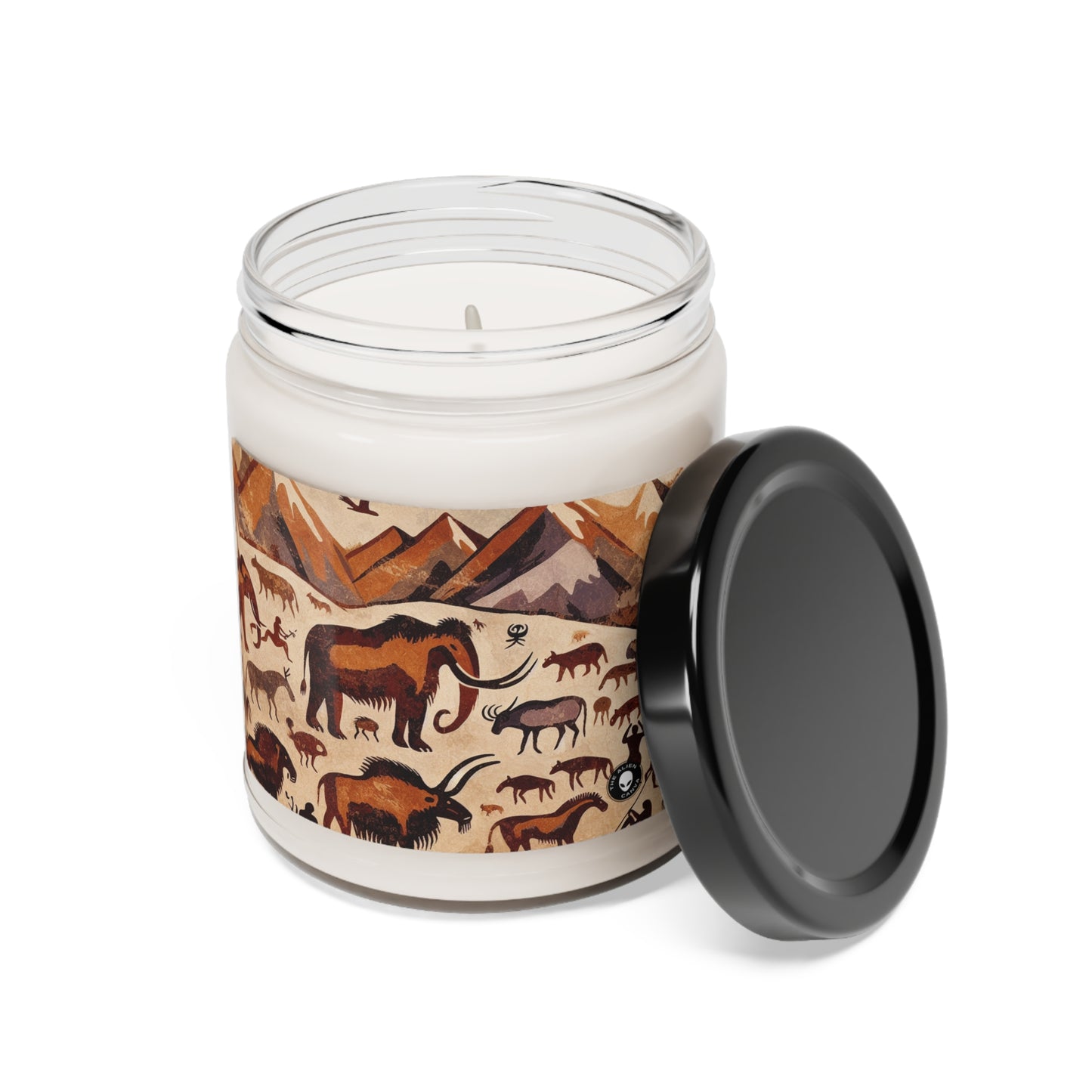 Title: "Ancient Encounter: The Battle of Giants" - The Alien Scented Soy Candle 9oz Cave Painting