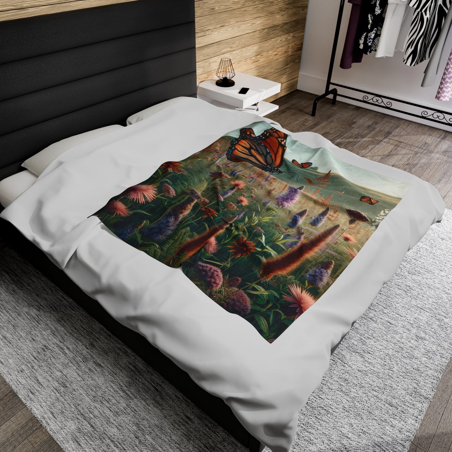 "A Monarch in Wildflower Meadow" - The Alien Velveteen Plush Blanket Realism Style