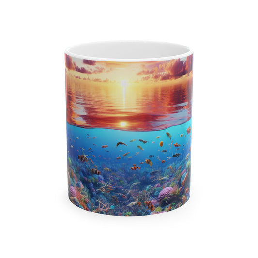 "Sunset Splendor: Underwater Coral Reef" - Taza de cerámica The Alien 11oz