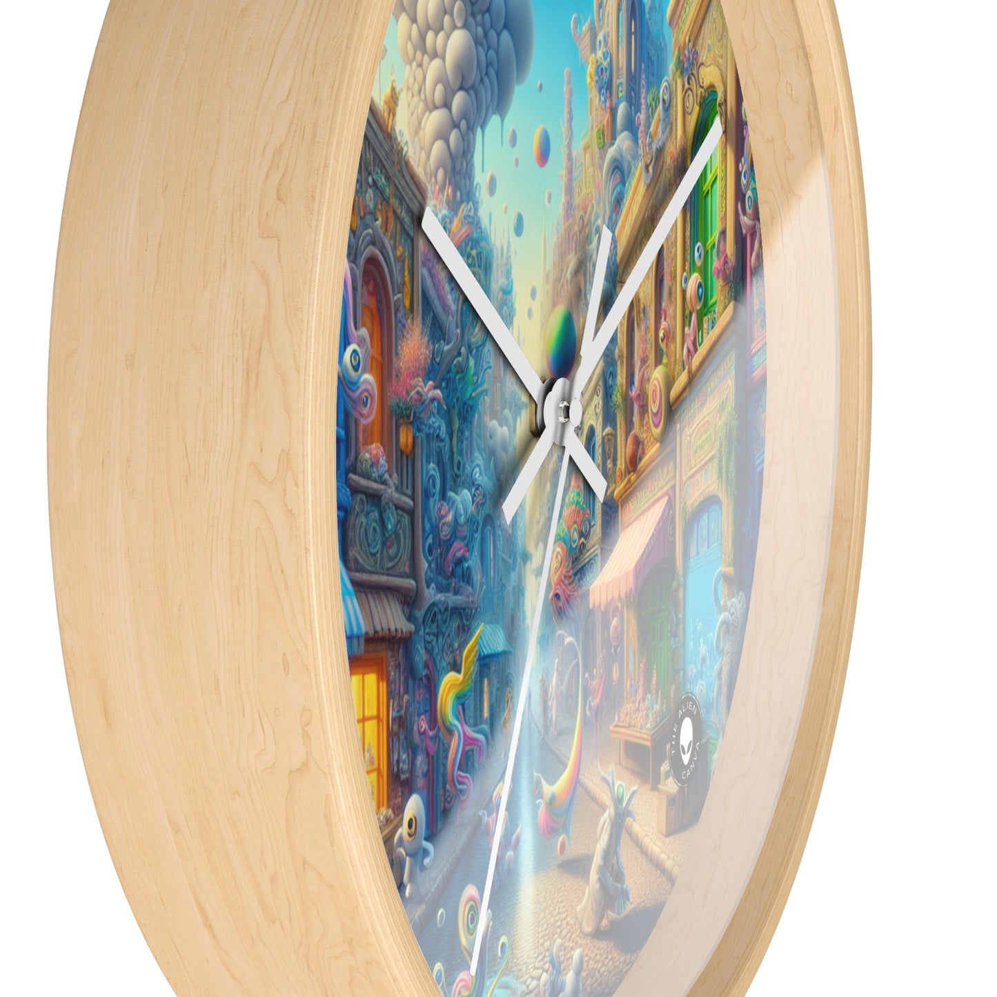 "Whimsical Wonders: A Vibrant Street Scene" - The Alien Wall Clock