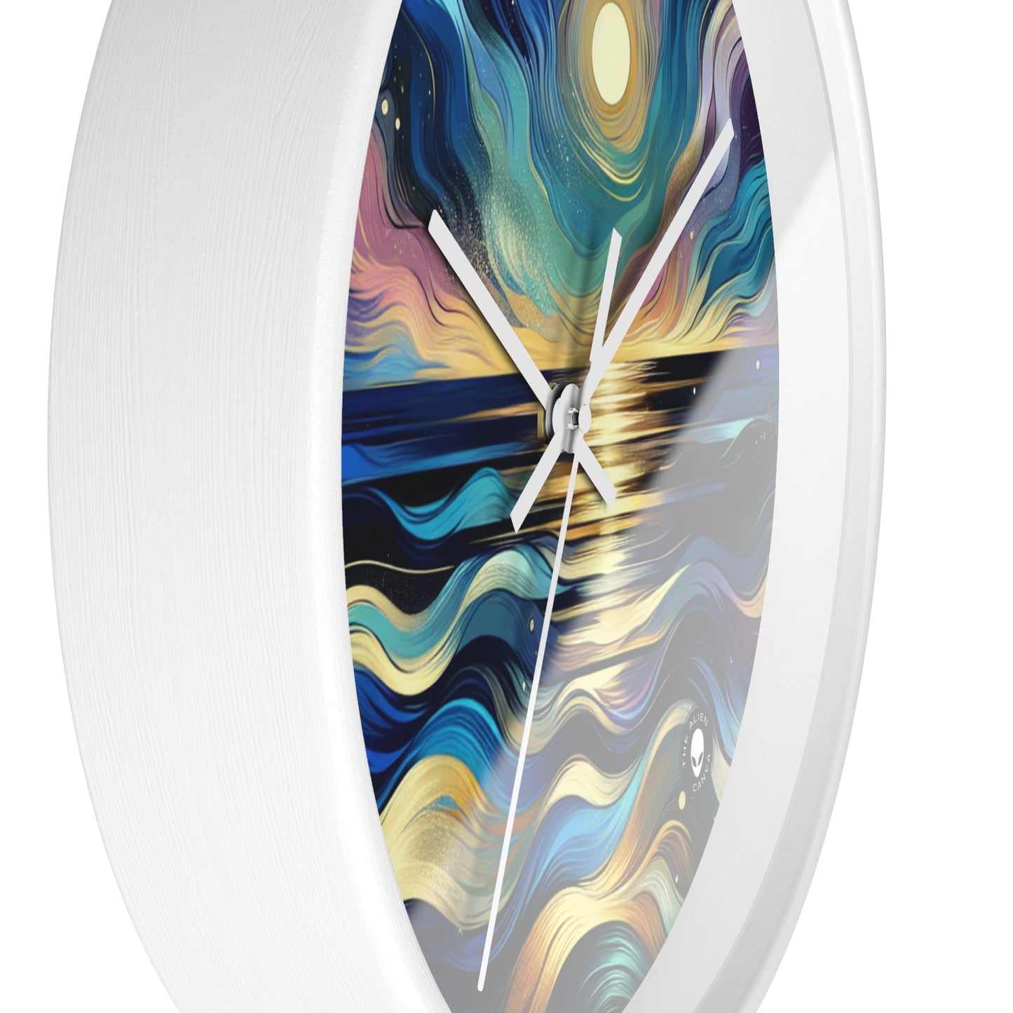 "Midnight Majesty: Abstract Ocean Reflections" - The Alien Wall Clock