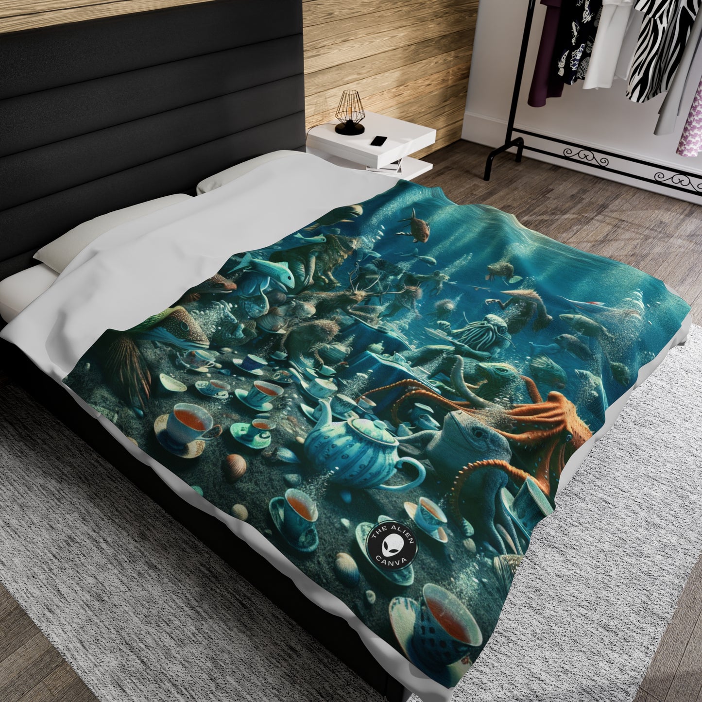 "Tea Time in the Deep Blue Sea" - The Alien Velveteen Plush Blanket