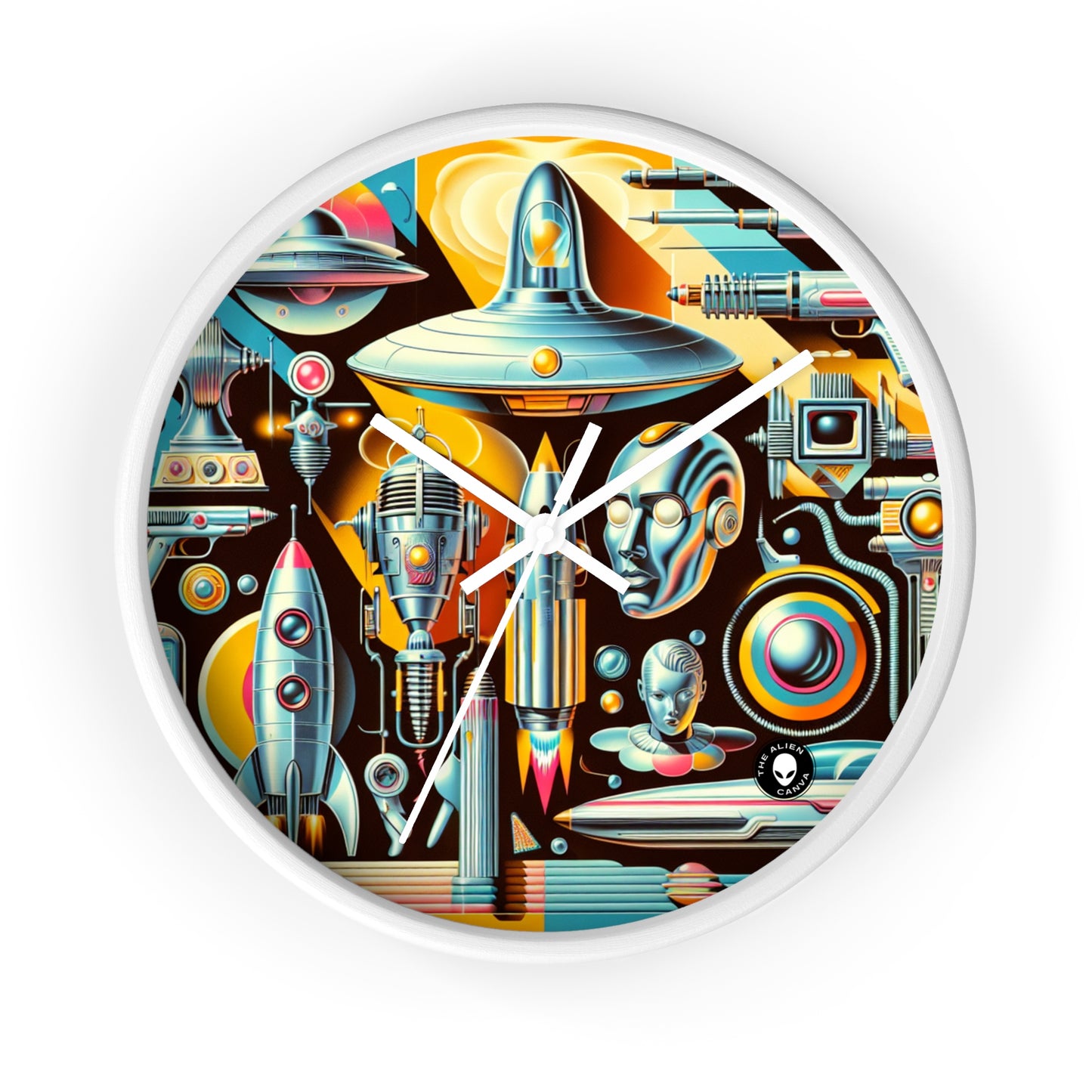 "Neon Deco: A Retro-Futuristic Utopia" - The Alien Wall Clock Retro-futurism