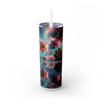 "Enchanted Waters: A Floral Dreamland" - The Alien Maars® Skinny Tumbler with Straw 20oz