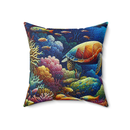 "Marine Paradise: Colorful Coral Reef Wildlife"- The Alien Spun Polyester Square Pillow