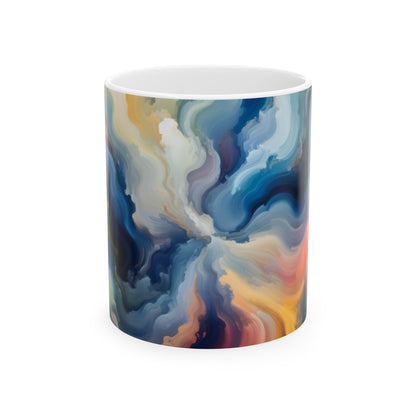 "Reflejos del atardecer: una pintura de campo de color sereno" - La taza de cerámica alienígena Pintura de campo de color de 11 oz