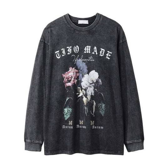 Men's Rose Flower Printed Long-sleeved T-shirt