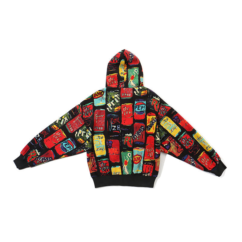 Chaqueta tipo cárdigan estampada Chaqueta con capucha suelta para hombre High Street Hip Hop 