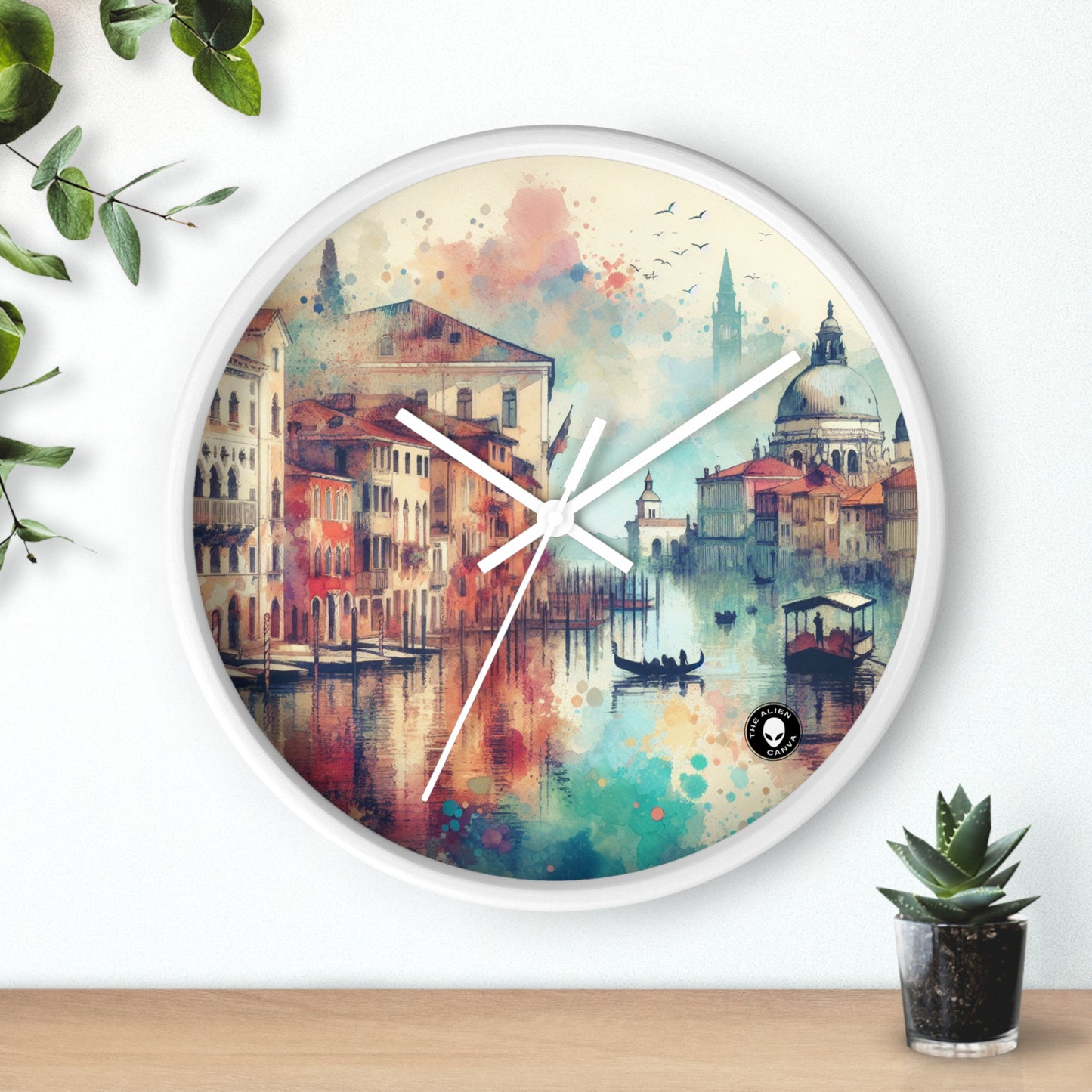 Côte tranquille : une peinture sereine au coucher du soleil à l'aquarelle - La peinture à l'aquarelle de l'horloge murale extraterrestre