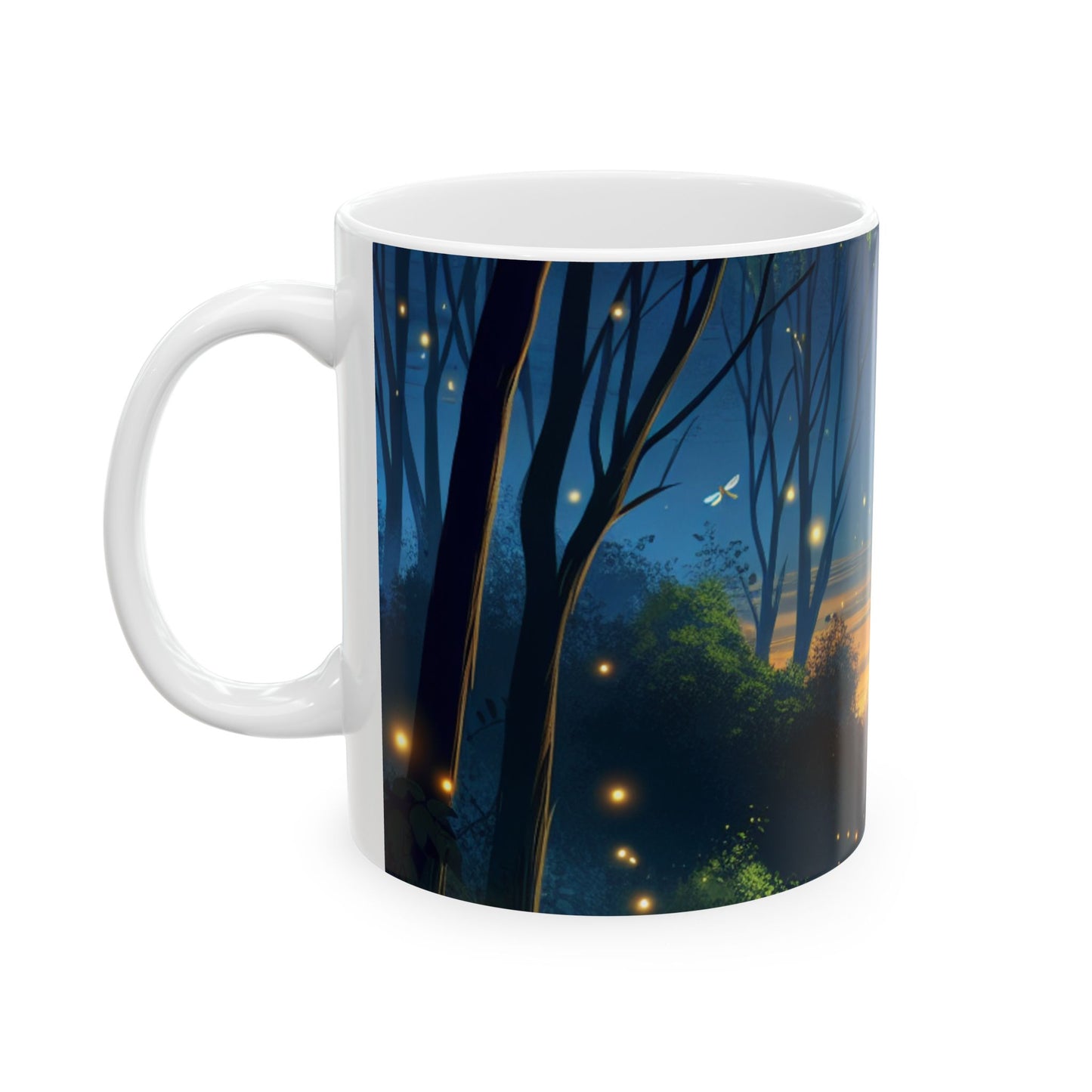 « Crépuscule enchanté : lucioles dans la forêt » – Tasse en céramique Alien 11 oz