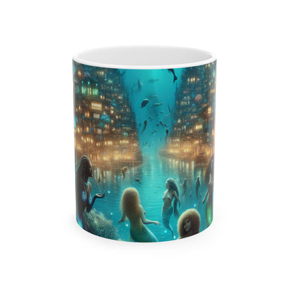 "Profundidades relucientes: la ciudad submarina encantada" - Taza de cerámica alienígena de 11 oz