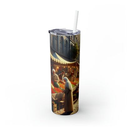 "Sunny Vibes at the Outdoor Market" - The Alien Maars® Skinny Tumbler with Straw 20oz Realism Style