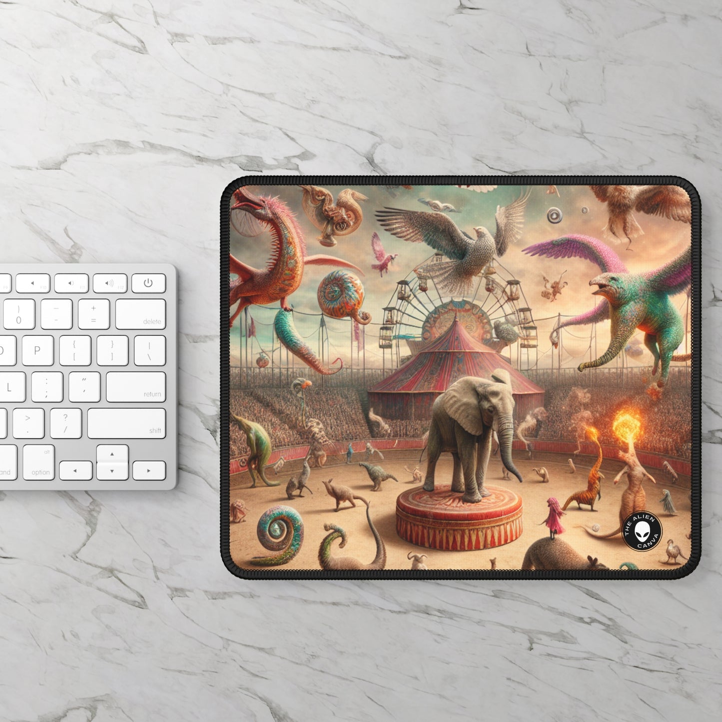 "Fantasy Circus: Where Animal Performers Entertain Mythical Attendees" - The Alien Gaming Mouse Pad