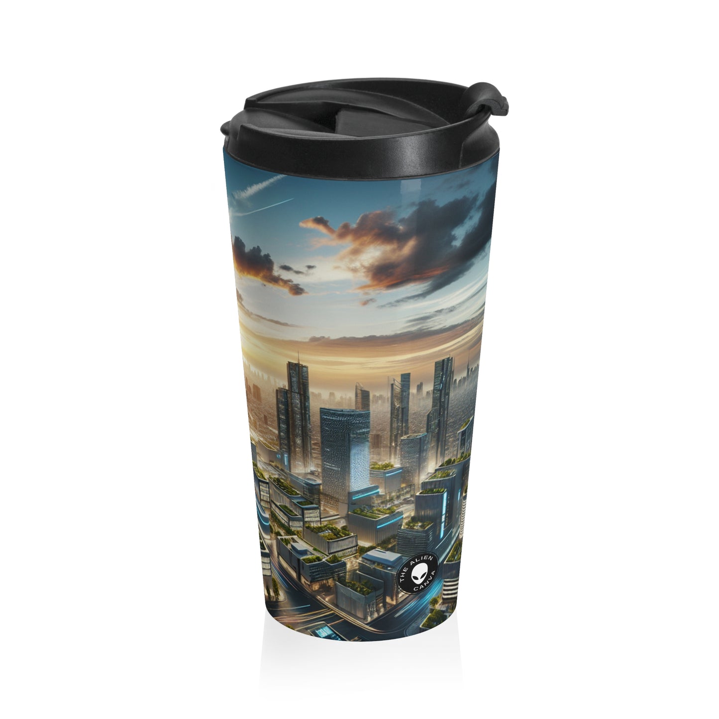 "Future Metropolis: A Neo-Futuristic Urban Utopia" - The Alien Stainless Steel Travel Mug Neo-futurism