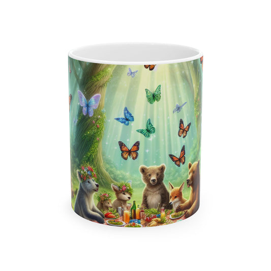 « Pique-nique dans la forêt enchantée » – Tasse en céramique Alien 11 oz