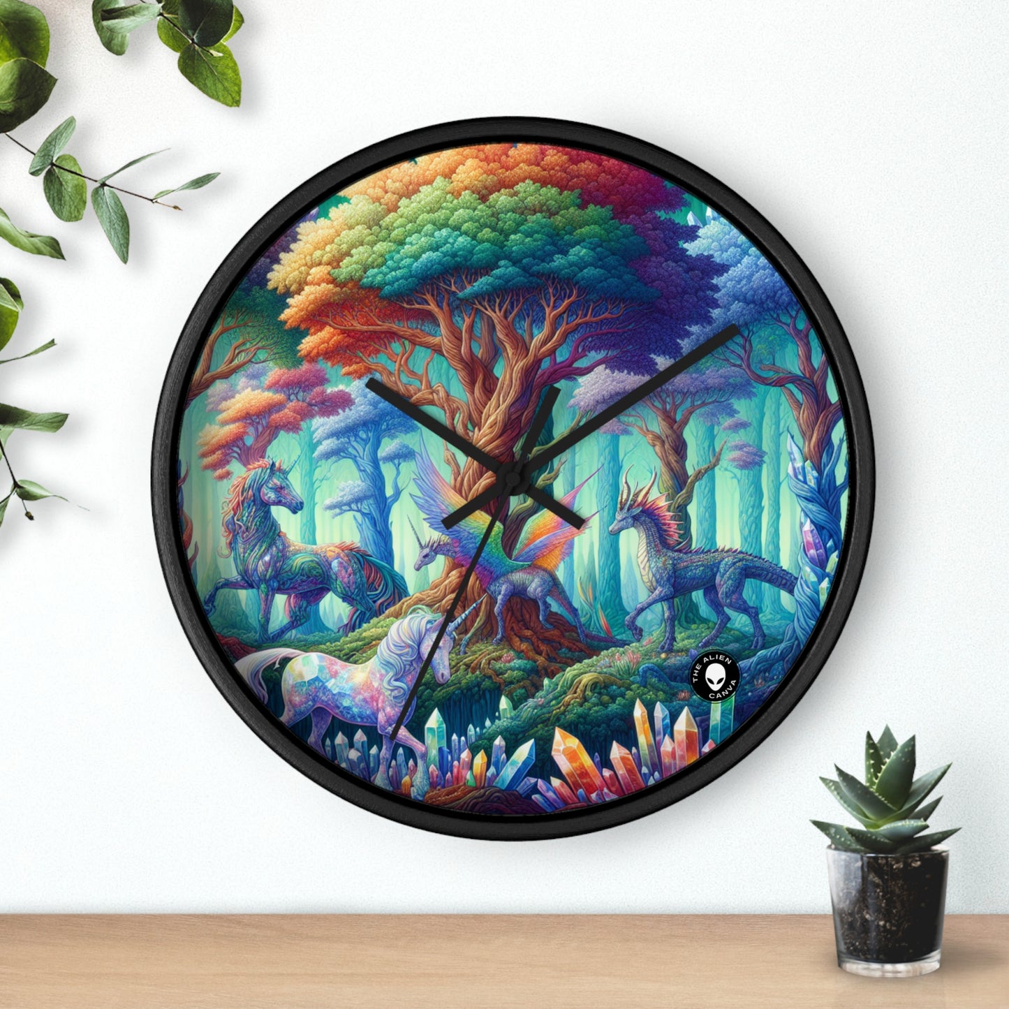 "Bosque de Cristal: Reino de Seres Míticos" - El Reloj de Pared Extraterrestre