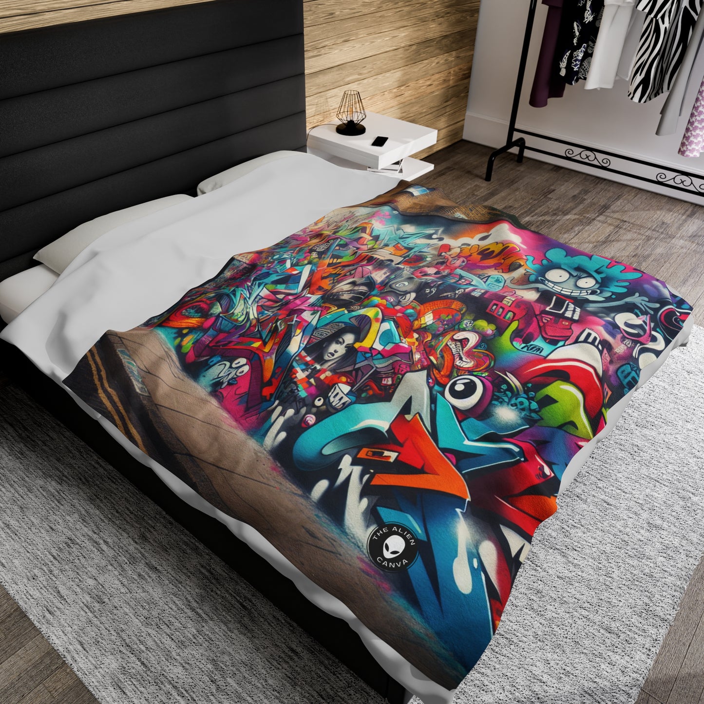 "Neon Horizon: The Vibrant Future Metropolis" - The Alien Velveteen Plush Blanket Street Art / Graffiti