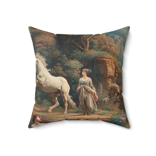 "Sunset Serenade: A Romantic Landscape"- The Alien Spun Polyester Square Pillow Romanticism