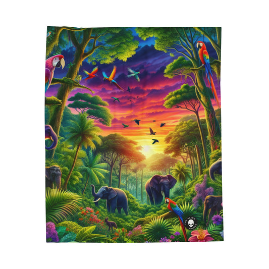 "Sundown in the Wild: A Rainbow Jungle Adventure" - The Alien Velveteen Plush Blanket