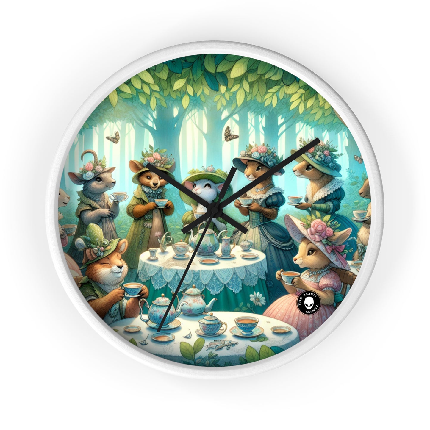 "Fancy Hats and Teacups: A Woodland Tea Party" - The Alien Wall Clock