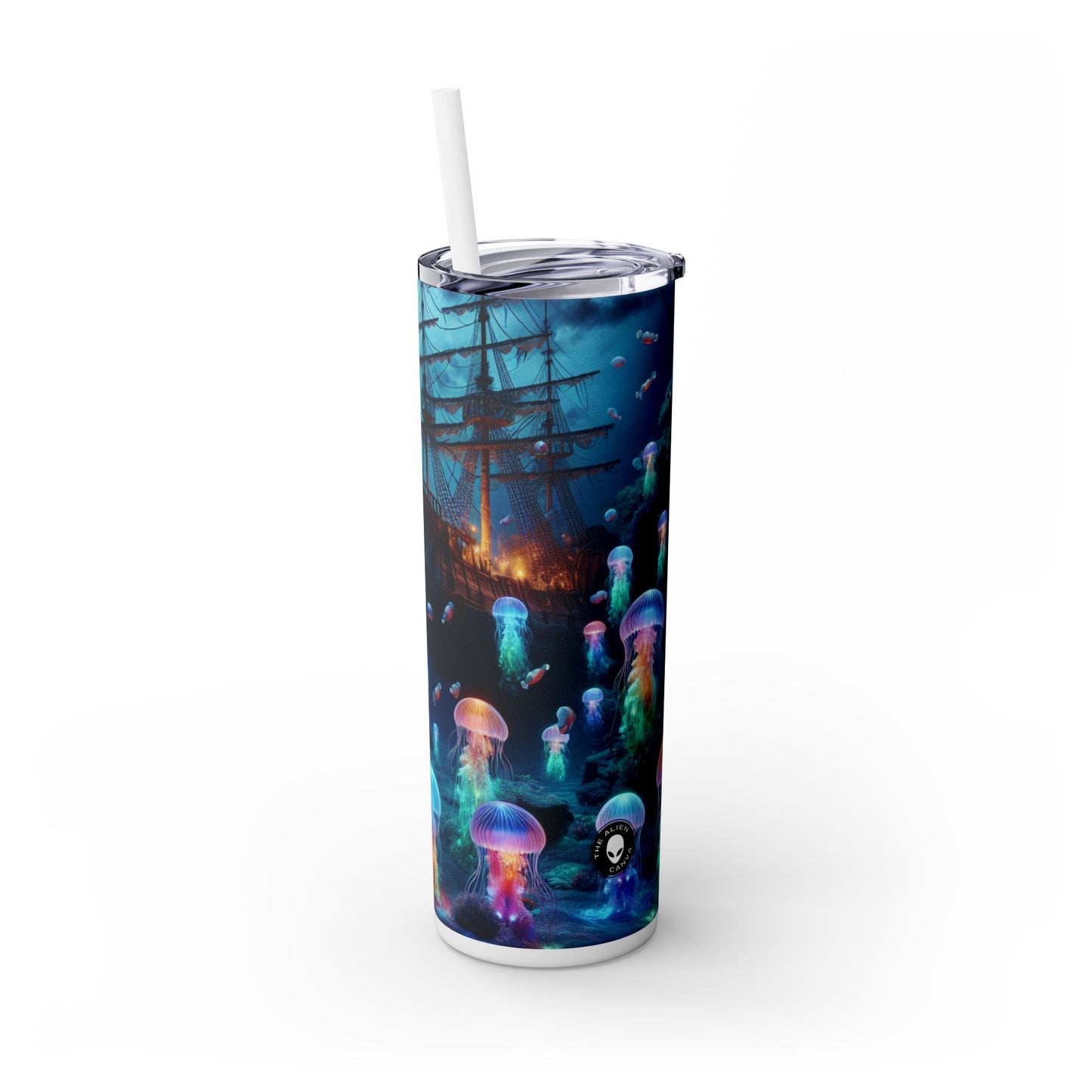 "El paraíso de las medusas resplandecientes: una aventura submarina de ensueño" - Vaso delgado con pajita de 20 oz de Alien Maars®