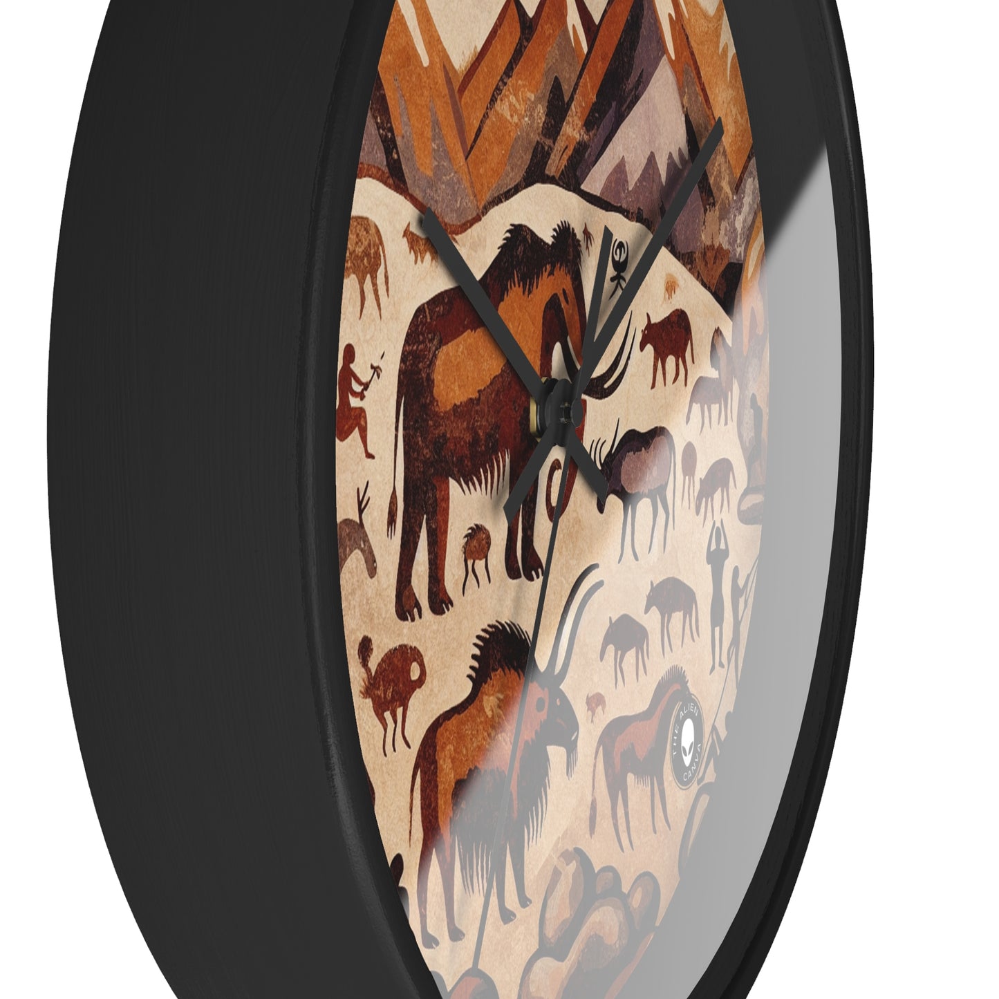 Title: "Ancient Encounter: The Battle of Giants" - The Alien Wall Clock Cave Painting