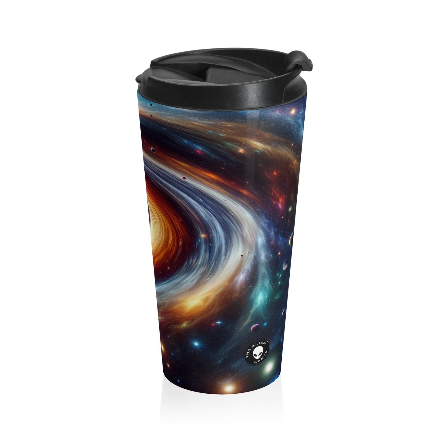 "Vórtice galáctico: la danza colorida de estrellas y planetas" - Taza de viaje de acero inoxidable de The Alien