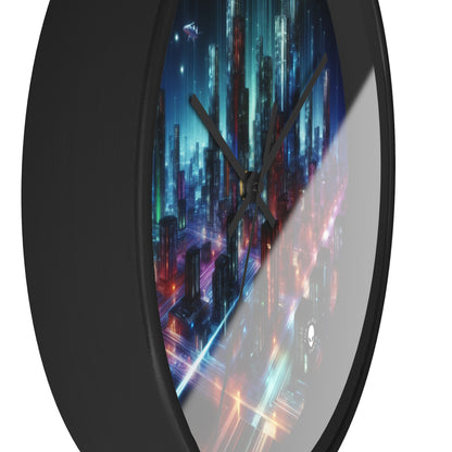 « Neon Skyline : un paysage urbain futuriste » – L'horloge murale Alien