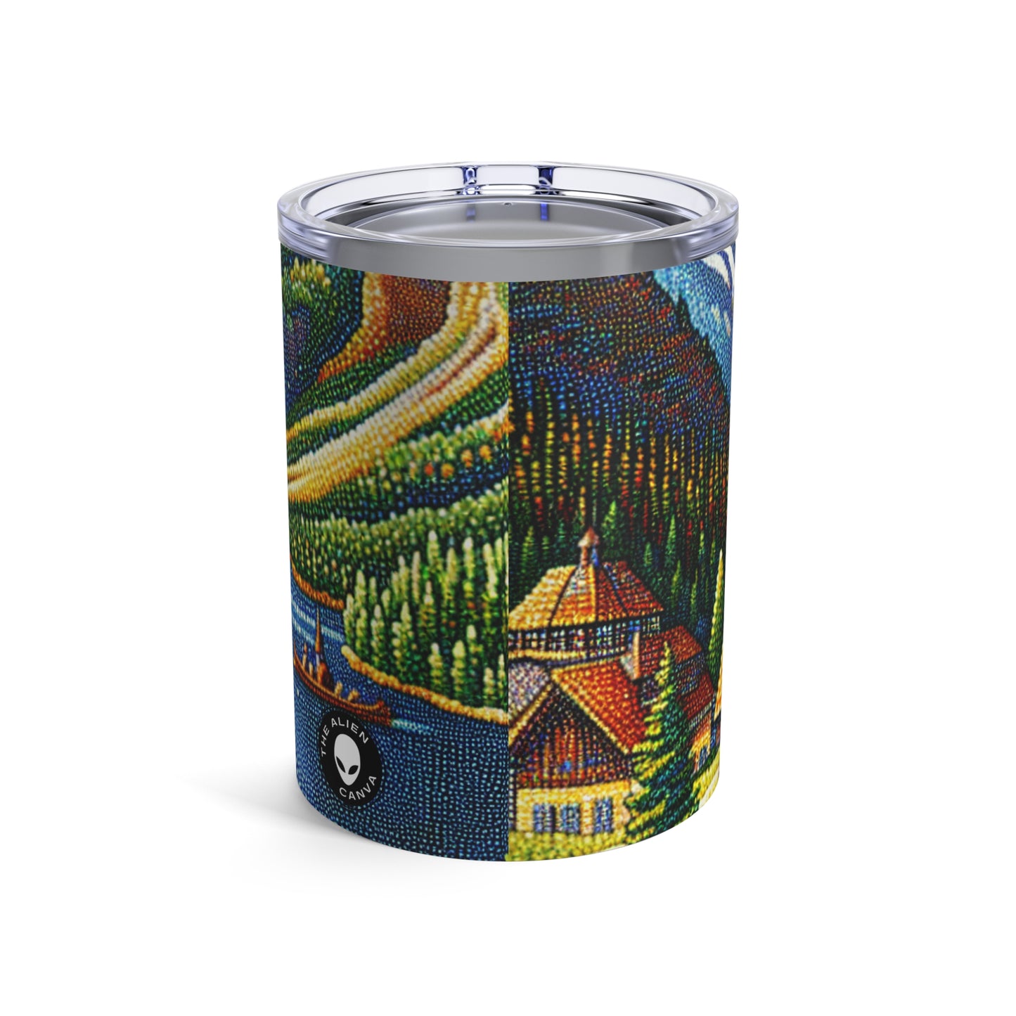 "Tranquil Sunset: A Pointillist Masterpiece of Serene Countryside" - The Alien Tumbler 10oz Pointillism