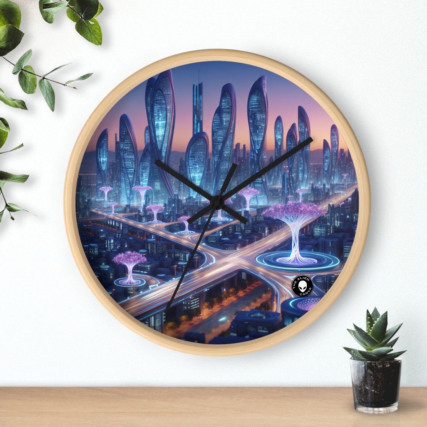 "City of Tomorrow: Nature and Technology Intertwined" - The Alien Wall Clock