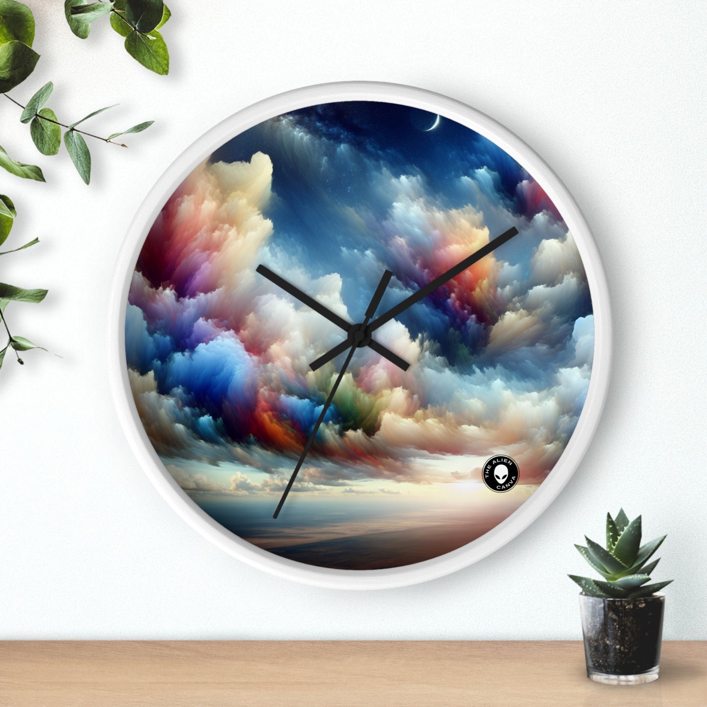 "Rainbow Cloudscape: A Surreal Watercolor Dream" - The Alien Wall Clock