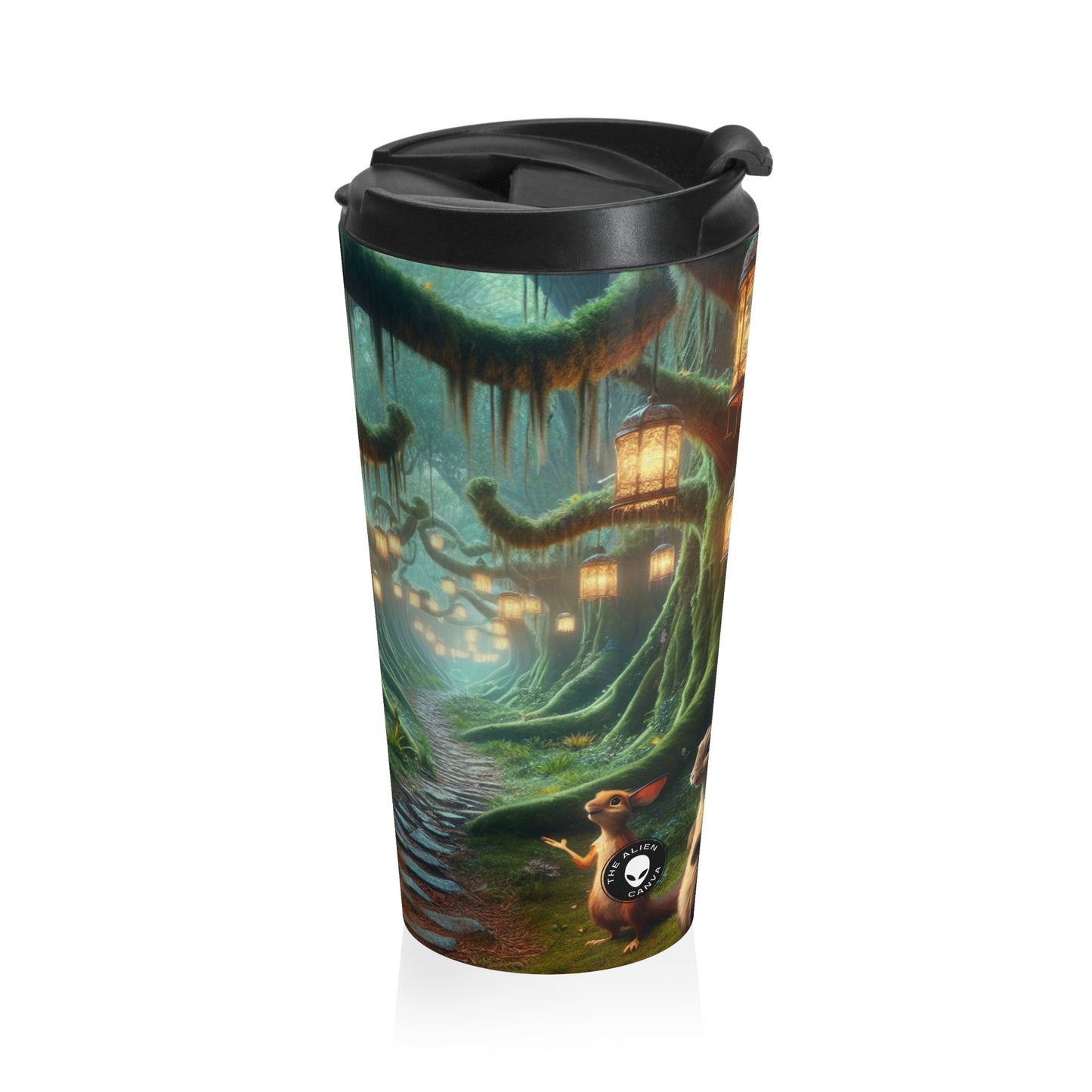 "Aventura en el bosque encantado": taza de viaje de acero inoxidable de Alien