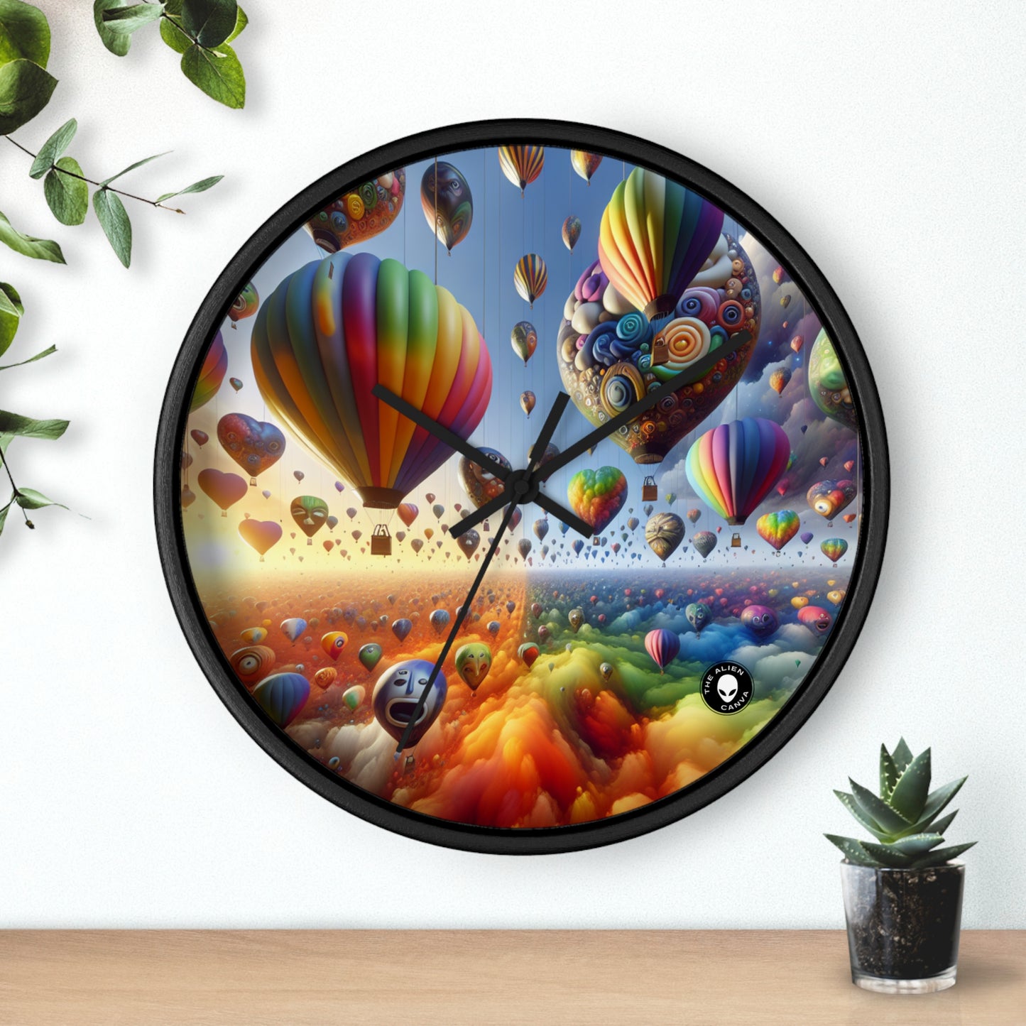 "Horizonte emocional: un paisaje surrealista de globos" - El reloj de pared alienígena