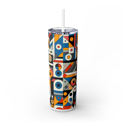 "Cityscape Ignited" - The Alien Maars® Skinny Tumbler with Straw 20oz Geometric Abstraction