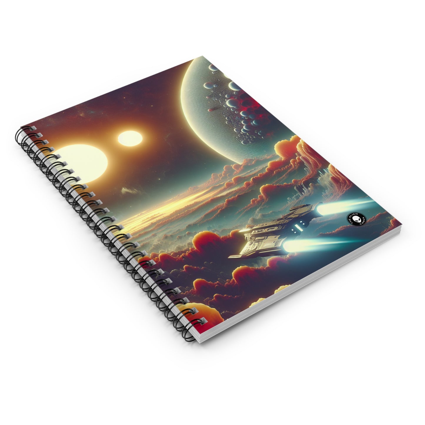 "L'aube des trois soleils : une odyssée de l'espace de science-fiction" - The Alien Spiral Notebook (Ruled Line) Art du jeu vidéo