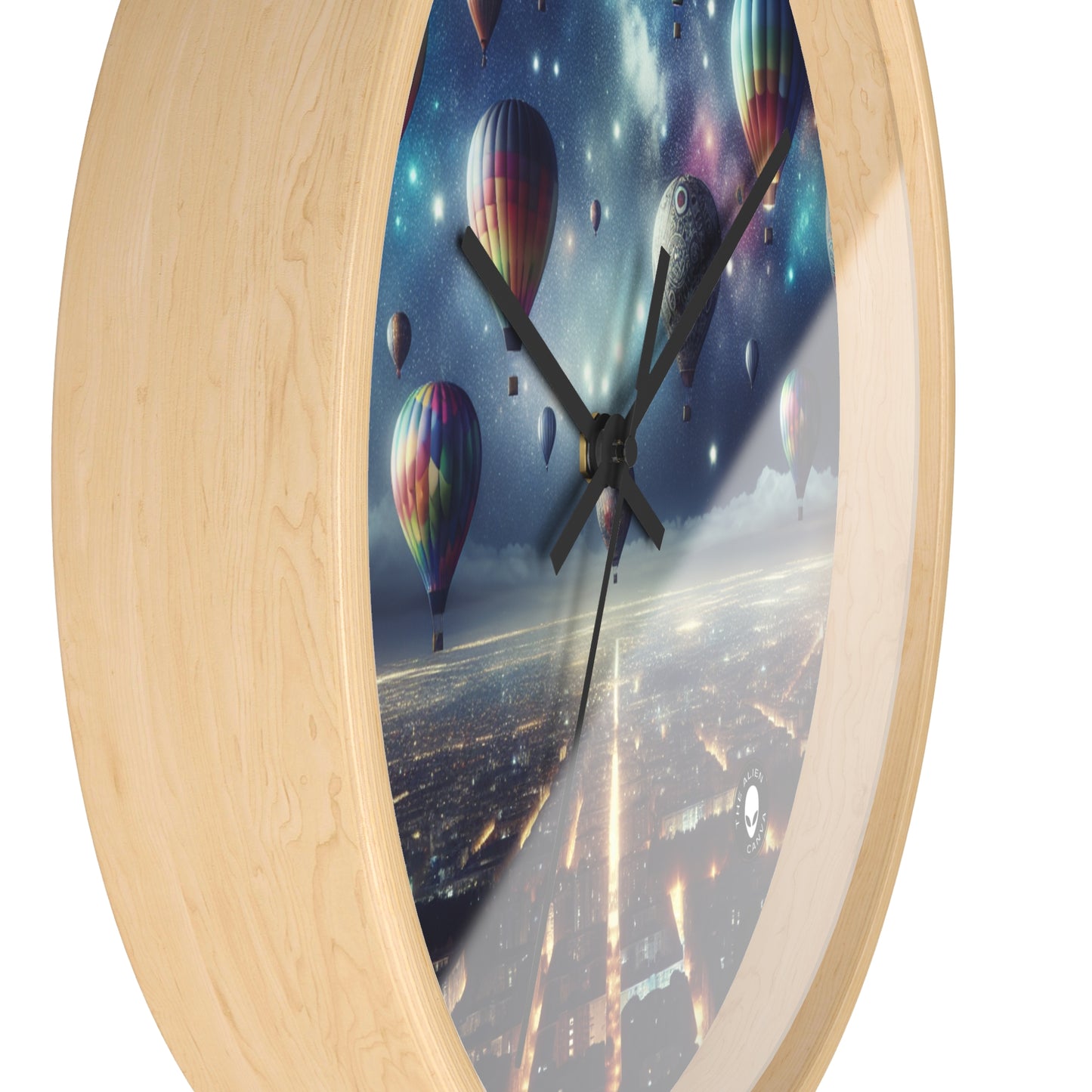 "Starry Night Voyage: Hot Air Balloons Over the City" - The Alien Wall Clock