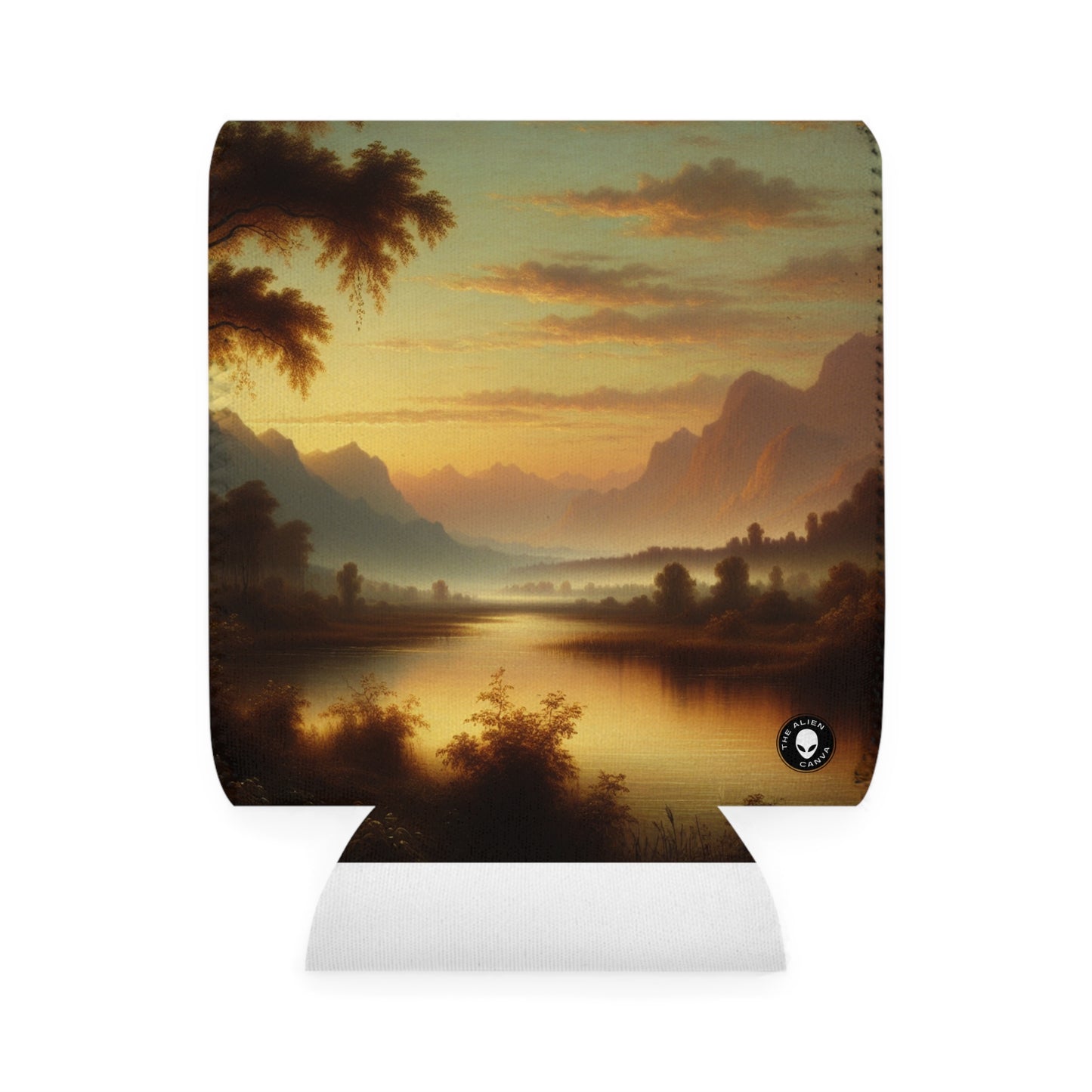 "Misty Morning: Serene Tonalism on a Tranquil Lake" - The Alien Can Cooler Sleeve Tonalism